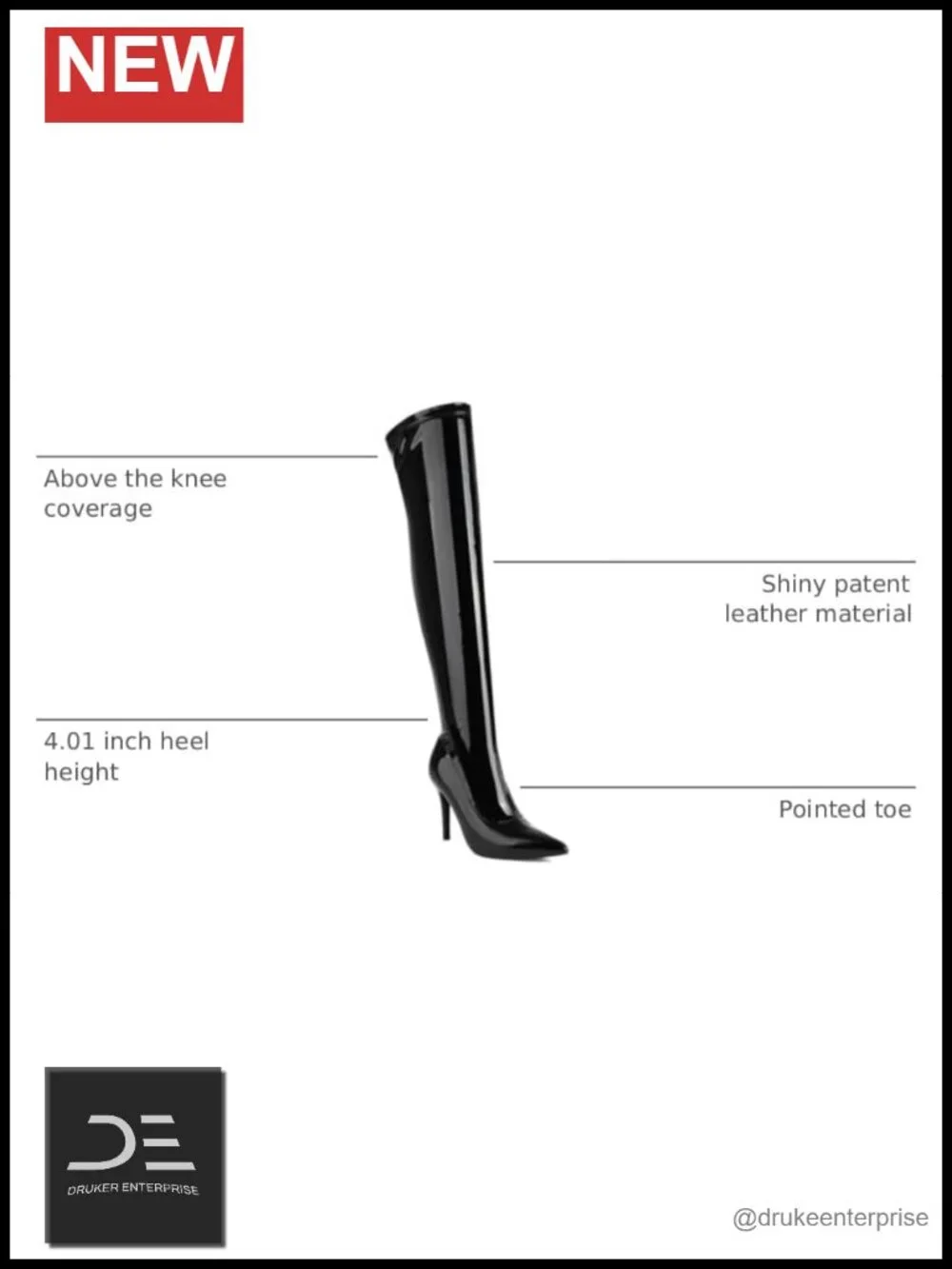 Patent Leather Thigh High Stiletto Heeled Boots 4in Heel